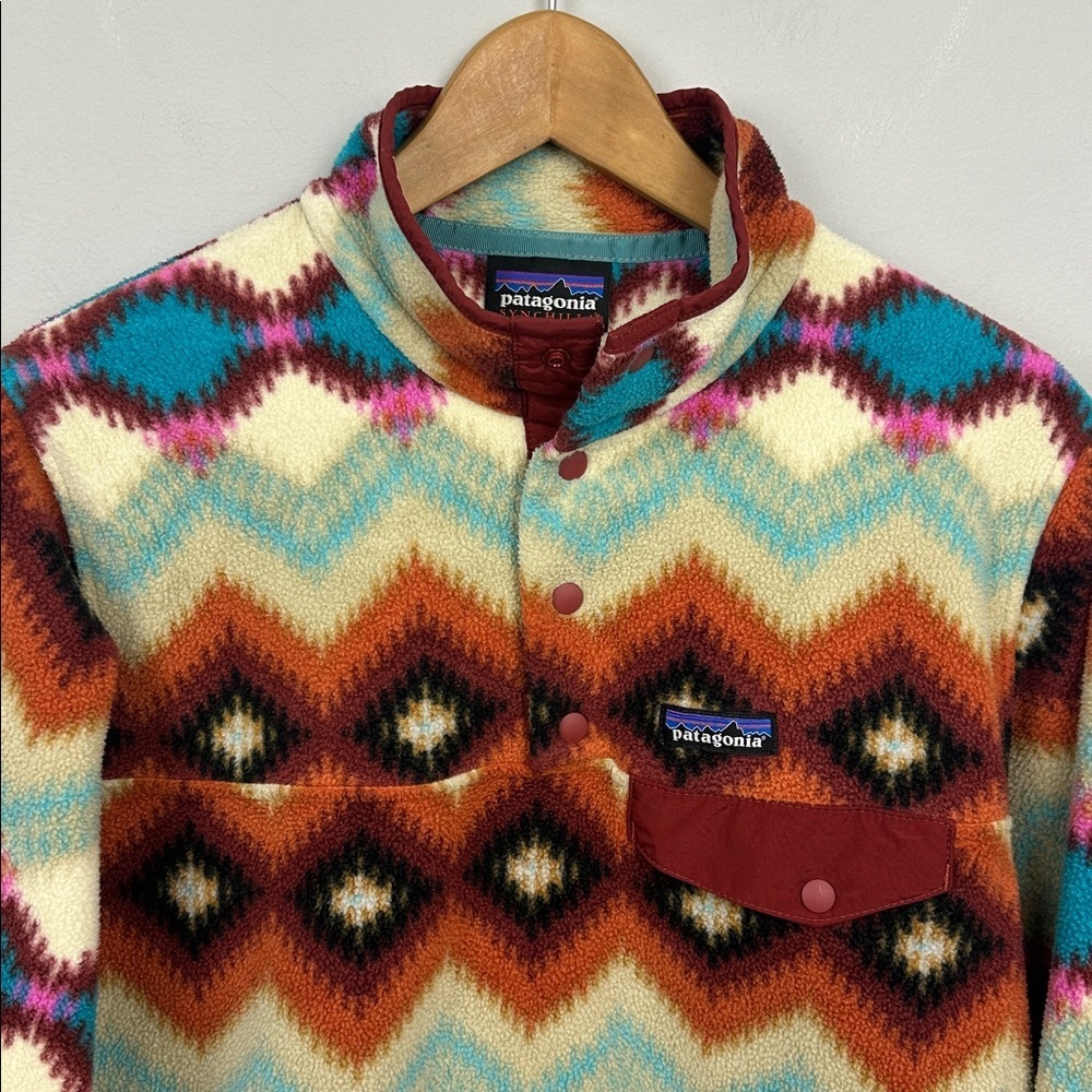 Patagonia Synchilla Snap T Fleece Timber Twist Aztec Pullover Cinder Red Sz M - Picture 9 of 17